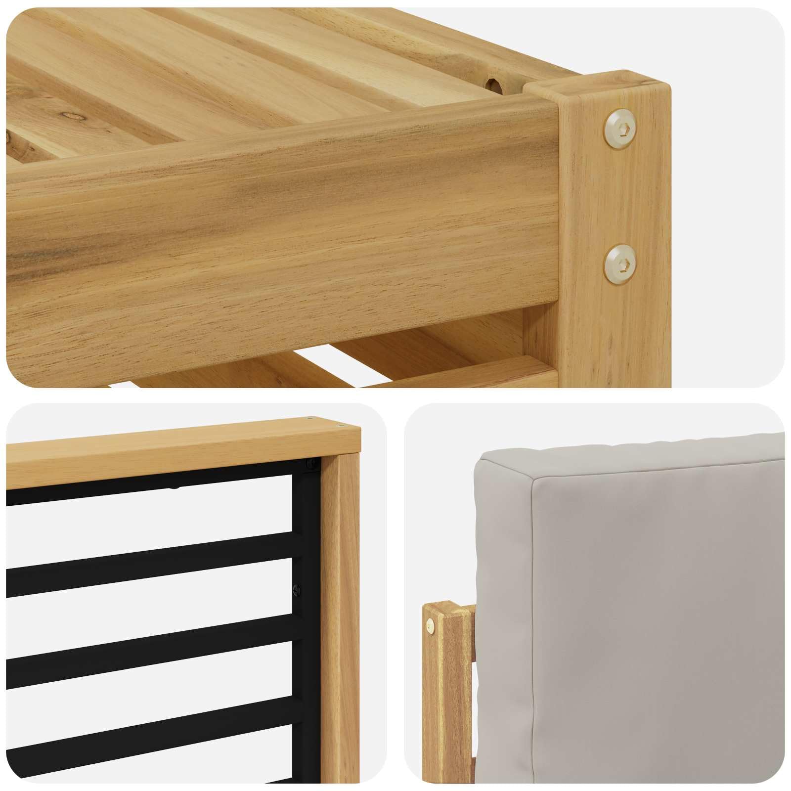 Ensemble de Canapés d'Extérieur 7 Pièces en Bois d'Acacia Massif, Salon de Jardin Modulaire avec Table et Coussins Blanc et Gris Clair, Mobilier de Terrasse Design pour 5 Personnes