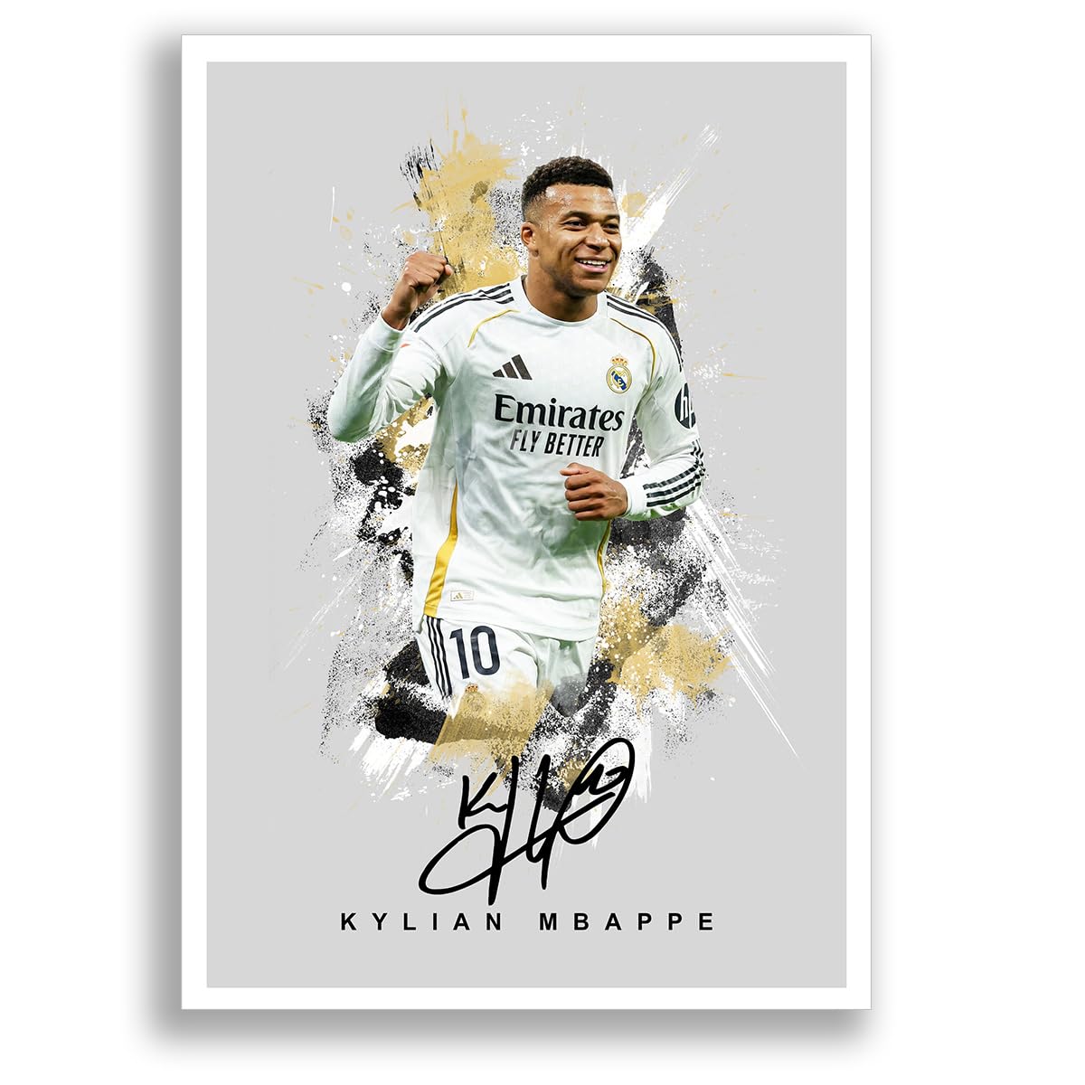 Kylian Mbappe Real Madrid Signed Photo Poster Print Picture Display Autograph Memorabilia for football fans Gift France PSG Paris Saint Germain Monaco (Grey (A3 Unframed))