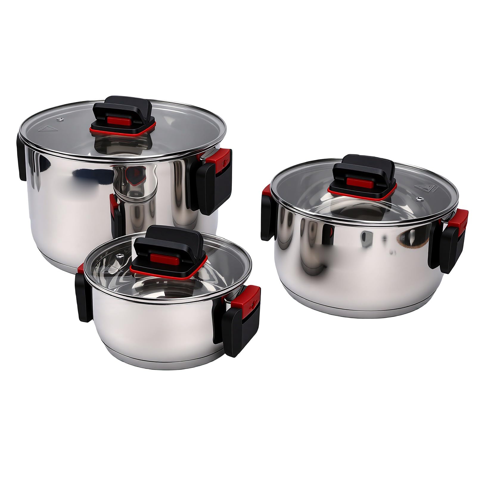 TOPINCN Set di Pentole in Acciaio Inox, Batteria da Antiaderente 3 Pezzi