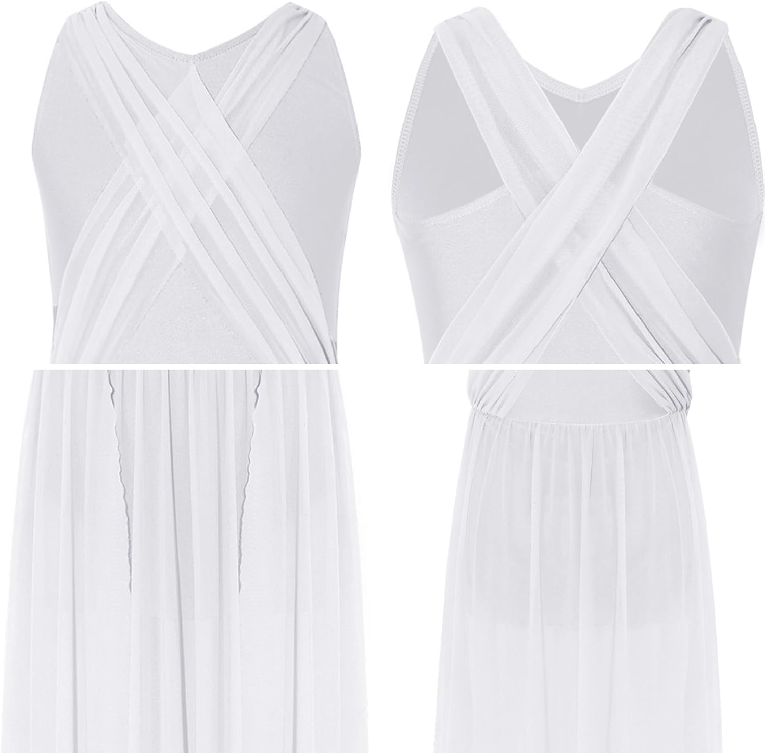 Girls Lyrical Dance Costume Sleeveless Crisscross Back Leotard with Tulle Skirt for Ballet Recital Competition
