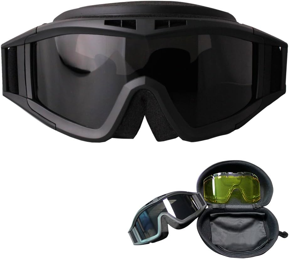 Foritone Ballistic Impact Resistant Goggles,Military & Law Enforcement Goggles,Airsoft Tactical Anti-Fog Goggles, Desert Combat Goggles,with 2 Extra Interchangeable Lenses Clear & Yellow