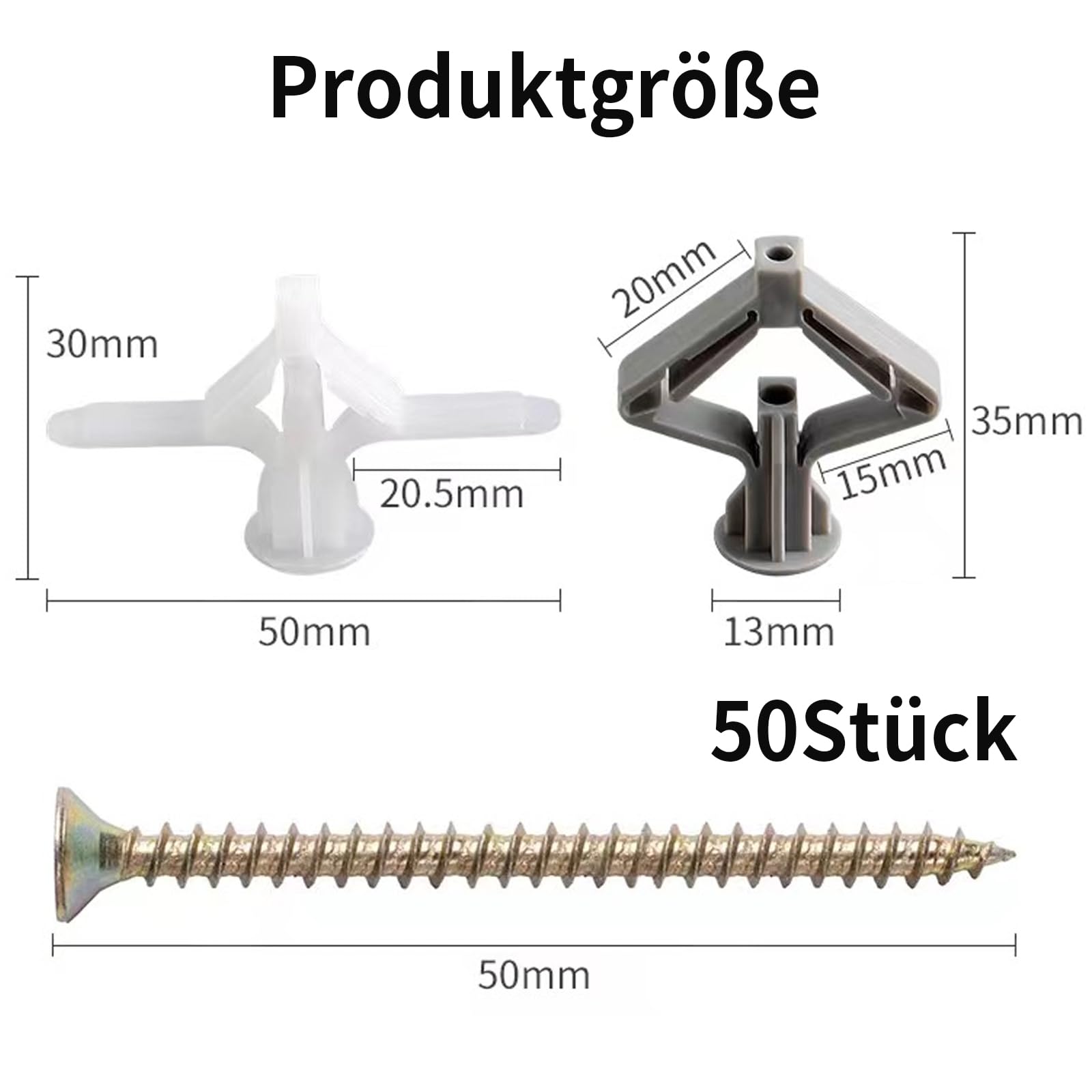 GIONAR Pack of 100 Plasterboard Dowels Set, High Performance Plasterboard Dowels and Screws, Drywall Anchors with Screws - Image 2