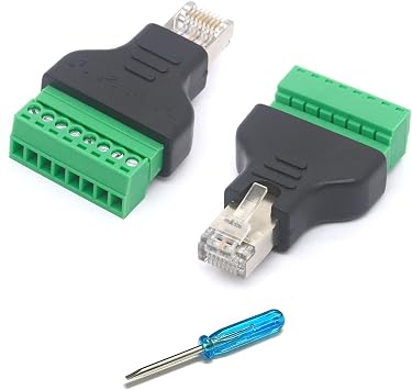 RJ45 Male Screw Terminal Adapter, RJ45 Male to 8 Pin Screw Term Block Female Connector Cat7 6 5 5e Ethernet Network Plug Extender CCTV Digital DVR in-Line Coupler 2PCS