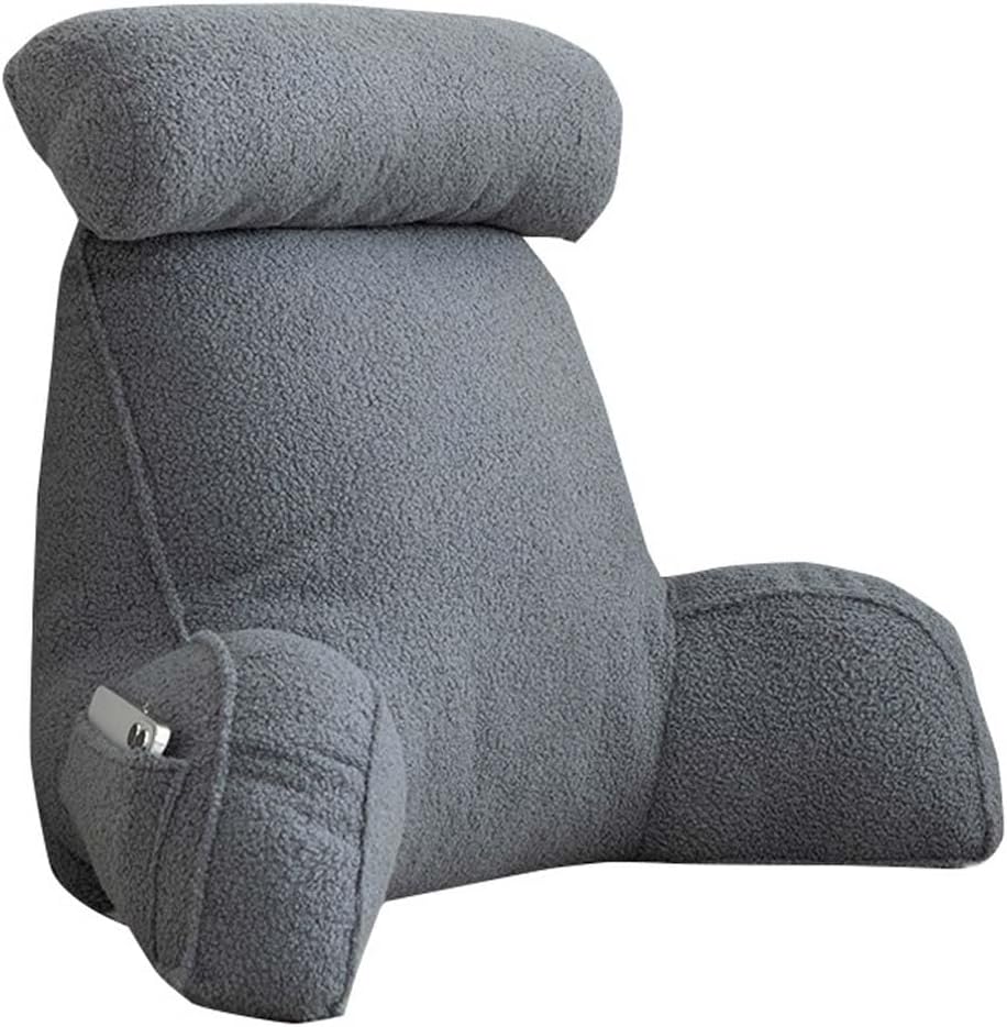 Teddy Fluffy Warm Upgrade Reading Backrest with Neck Pillow for Reading Watching TV, Soft Arms Lumbar Wrist Support Cushion Bed Rest Pillow, Removable Washable Cover