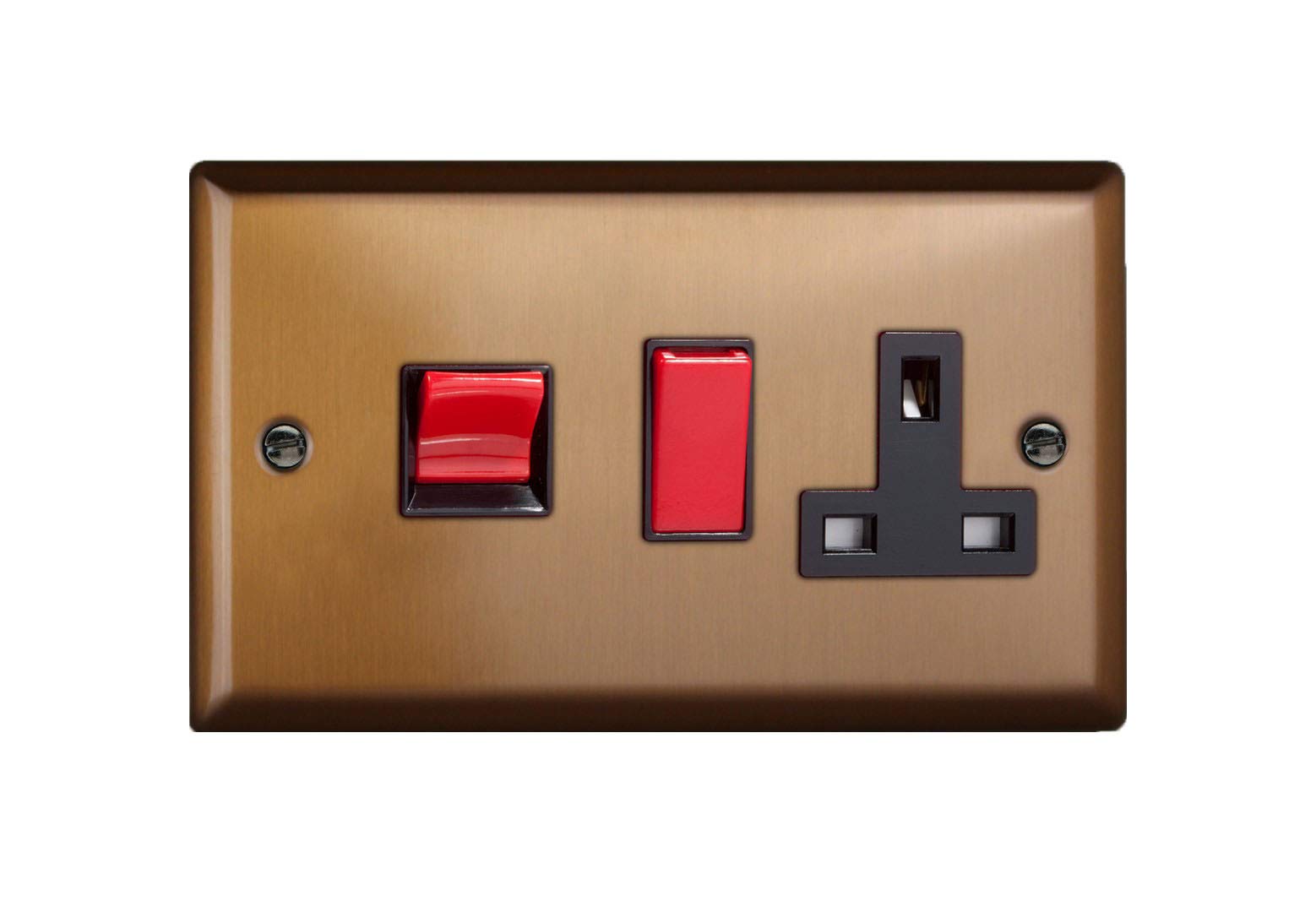 Varilight 45A Cooker Panel with 13A Double Pole Switched Socket Outlet (Red Rocker) Brushed Bronze