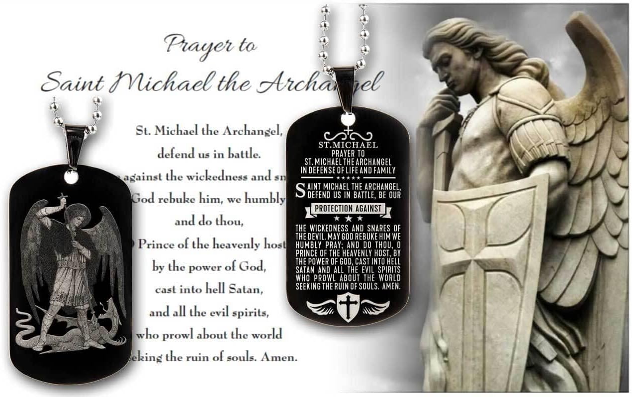Sainstone St Michael Archangel Protection Pendant Necklace Amulet Talisman with Motivational Prayer - Protect Us for All - Inspirational Dog Tag Stainless Steel Gifts for Men Women - Image 6