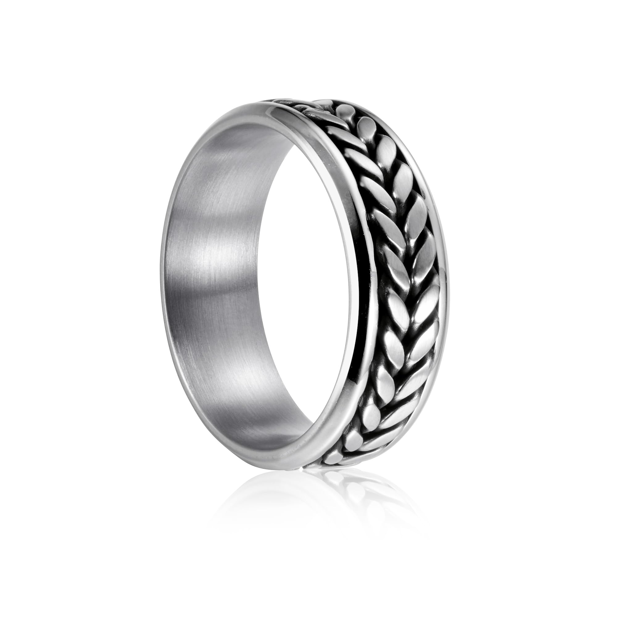 Wedding Rings for Men Silver Black Mens Ring Matte Finish Beveled Polished Edge Comfort Fit