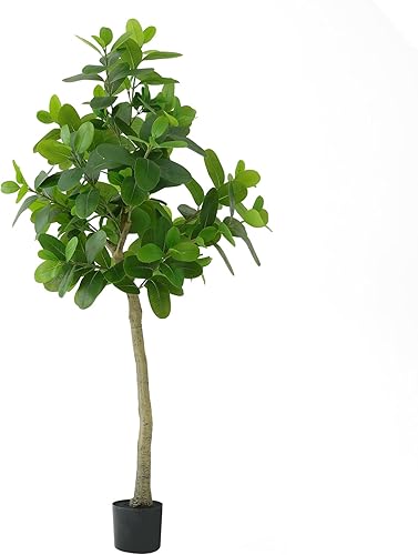 Apeair Árbol de magnolia artificial, árbol alto de 6 pies de imitación de hojas verdes de seda en maceta con maceta, plantas falsas grandes,