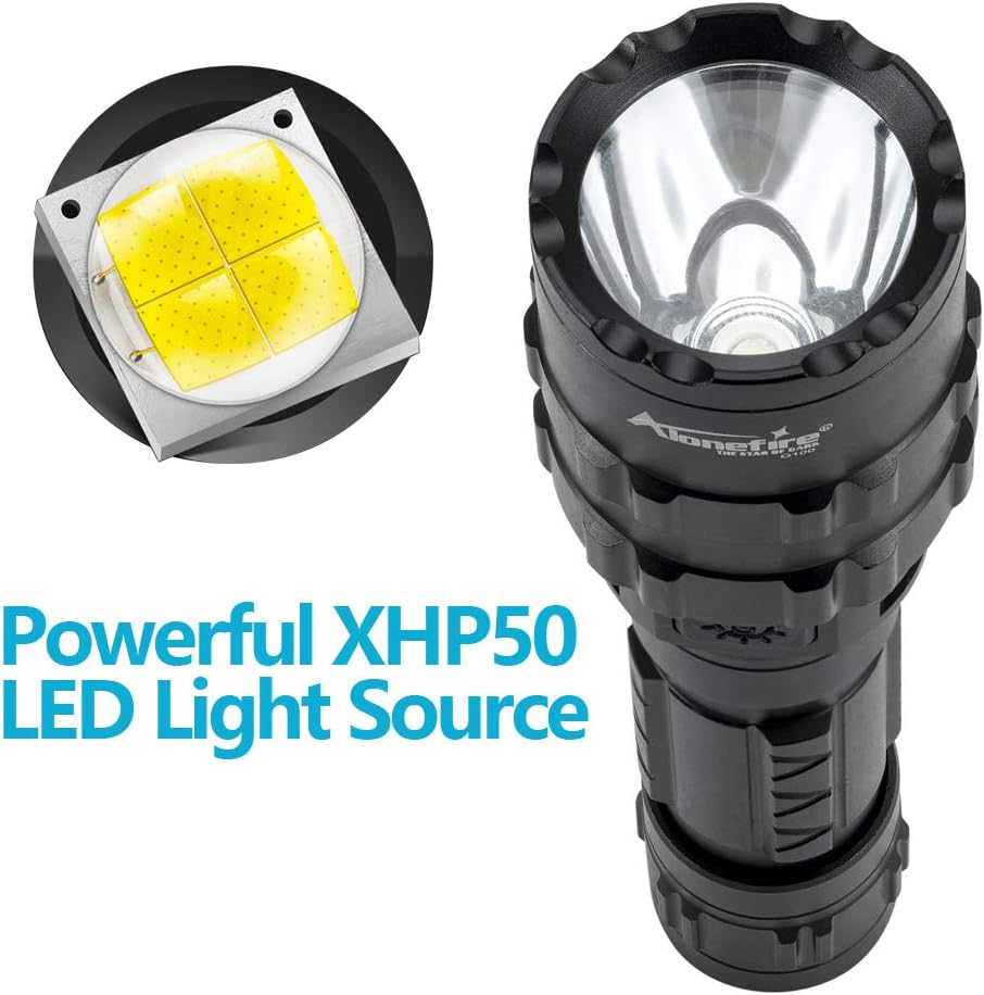 ALONEFIRE G200 Tactical LED Flashlight 4000 High Lumens Powerful XHP50.2 Light Source USB Rechargeable 5 Modes with Lithium Battery for Camping Police Emergency Hiking Travel