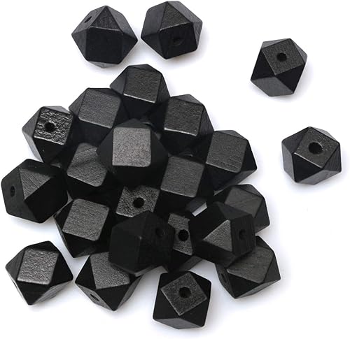 Miniatura 1 de Cuentas geométricas de madera negra de 0.787 pulgadas con agujero de 0.187 pulgadas, suministros de cuentas espaciadoras para guirnalda de cuentas