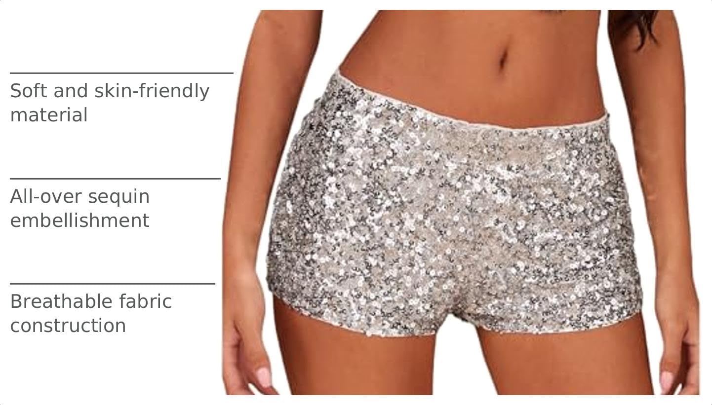 SHENHE Women's Sparkly Sequin Shorts Sexy Y2k Glitter Rave Hot Pants