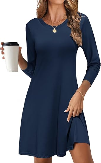 MOLERANI Womens Casual Simple Long Sleeve T-Shirt Loose Dress