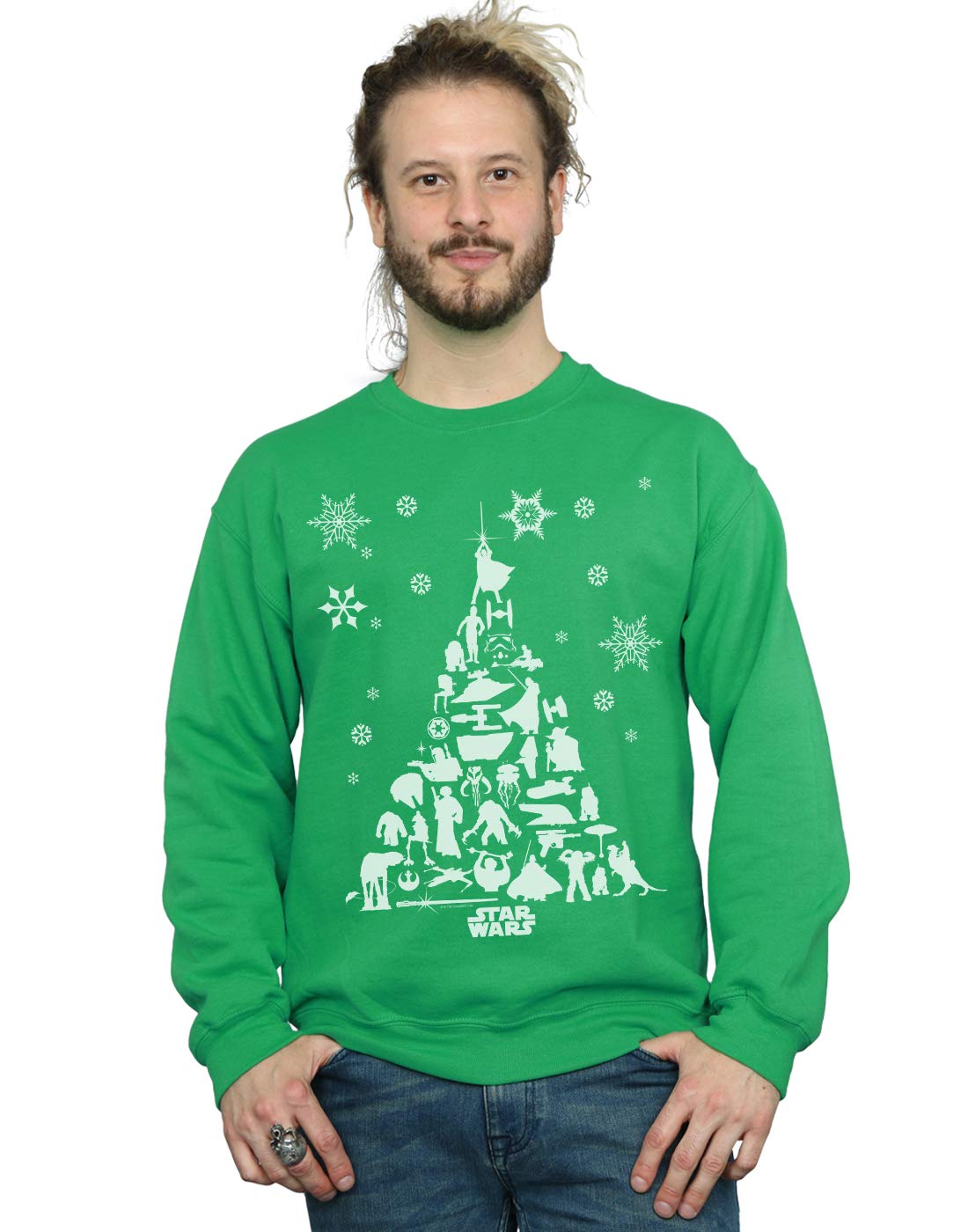 Absolute Cult Star Wars Men's Christmas Tree Sweatshirt Irish Green Medium
