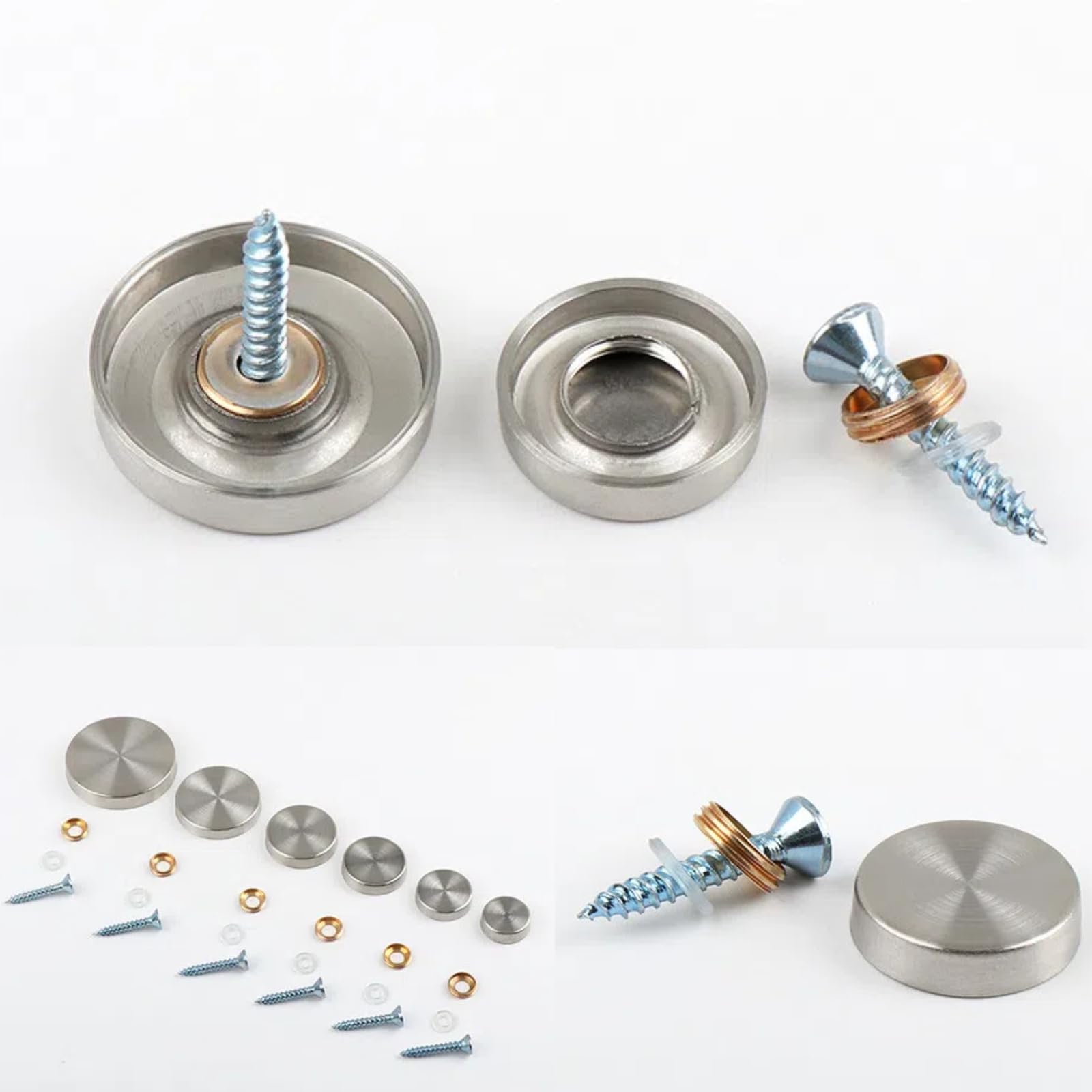 12PCS Mirror Screws Cap Sliver,Stainless Steel Screw Cover Cap 30MM,Mirror Nails with Decorative Caps For Bath Plates,Tables,Wardrobes,Furniture - Image 4