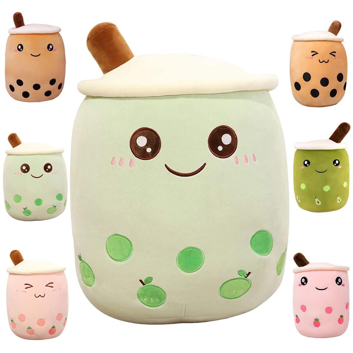 Almohada de Felpa Boba, Juguete de Peluche, Burbuja Perla Leche Té Almohada de Felpa, Almohada para Abrazar Dibujos Animados (50cm/19.68inch, Green-Big Eyes)