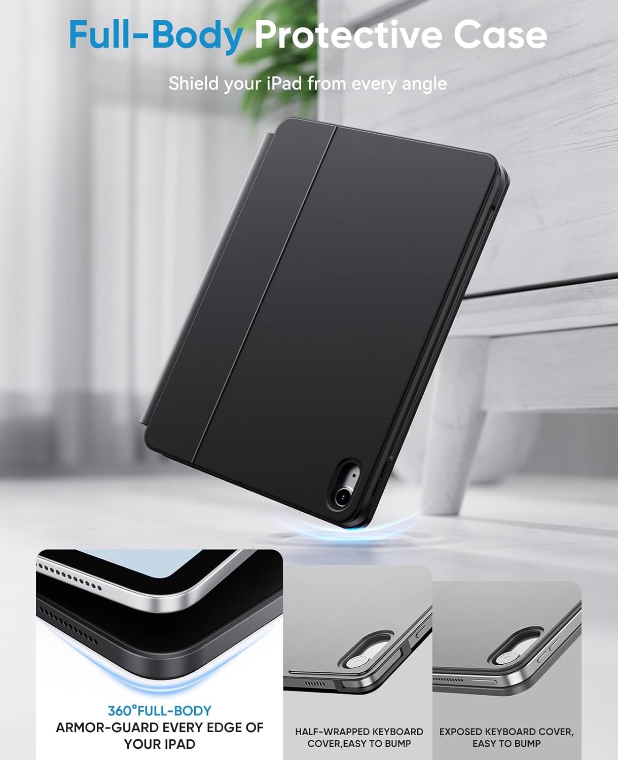 CHESONA Keyboard Case for iPad (A16) 11th 2025/10th Generation 10.9-inch 2022, 7-Color Backlit with Removable Protective Case, Floating Cantilever Stand, Portrait/Landscape Mode, Smart Trackpad, Black - Image 5