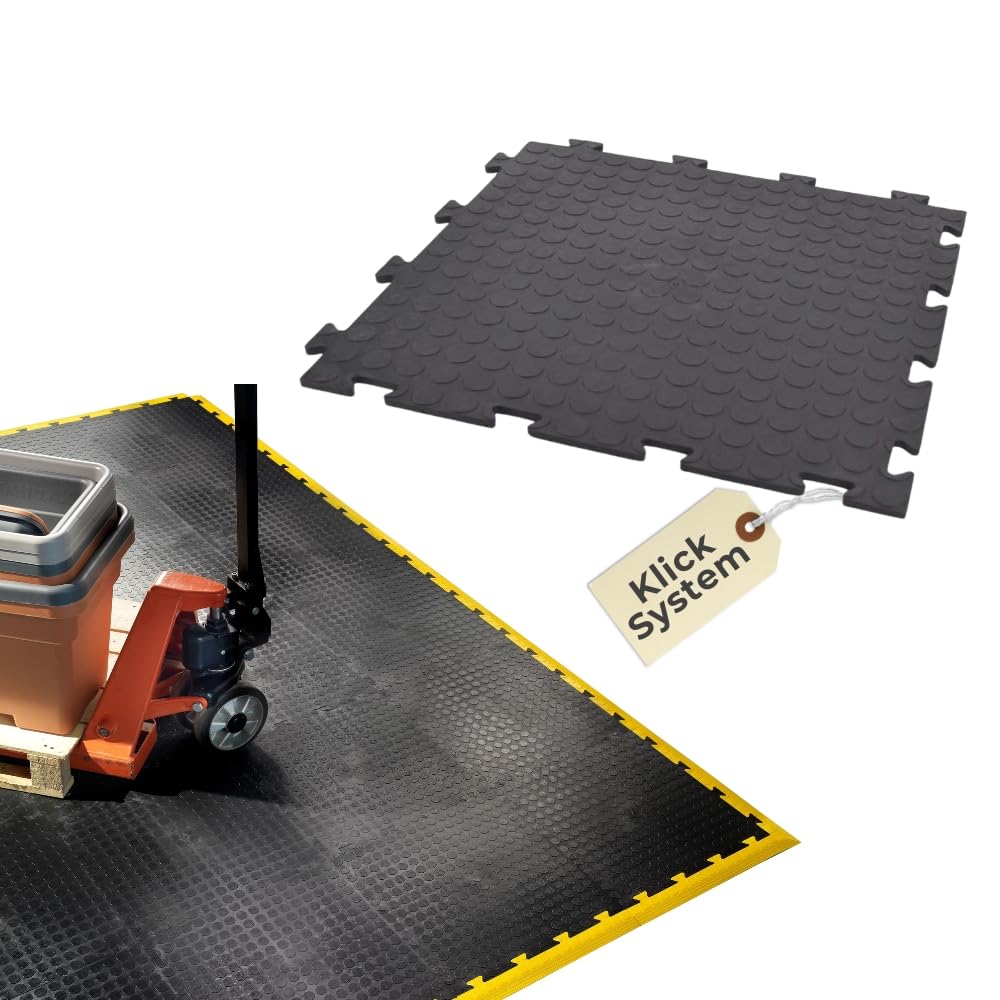10x Klickfliesen Bodenplatte Kunststoff Garage Garagenboden Klickfliesen Werkstattboden PVC Fliesen Garage Industrieboden Platten Gewerbeboden Fliesen Noppen Schwarz