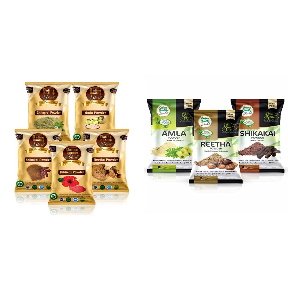 Online Quality Store Amla Reetha Shikakai, Bhringraj And Hibiscus Powder For Hair, 200G And Online Quality Store Reetha Amla Shikakai Powder For Hairs - Reetha 150 Grams,Shikakai 150 Grams, Am
