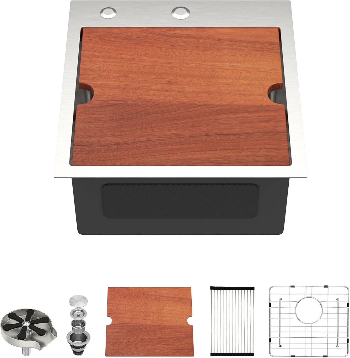 Dcolora 17 In. Drop In Bar Sink with Cup Washer, Stainless Steel Single Bowl Topmount Workstation Sink with Accessories, Brushed Finish, 17" x 18" x 9" #DC-TW258003