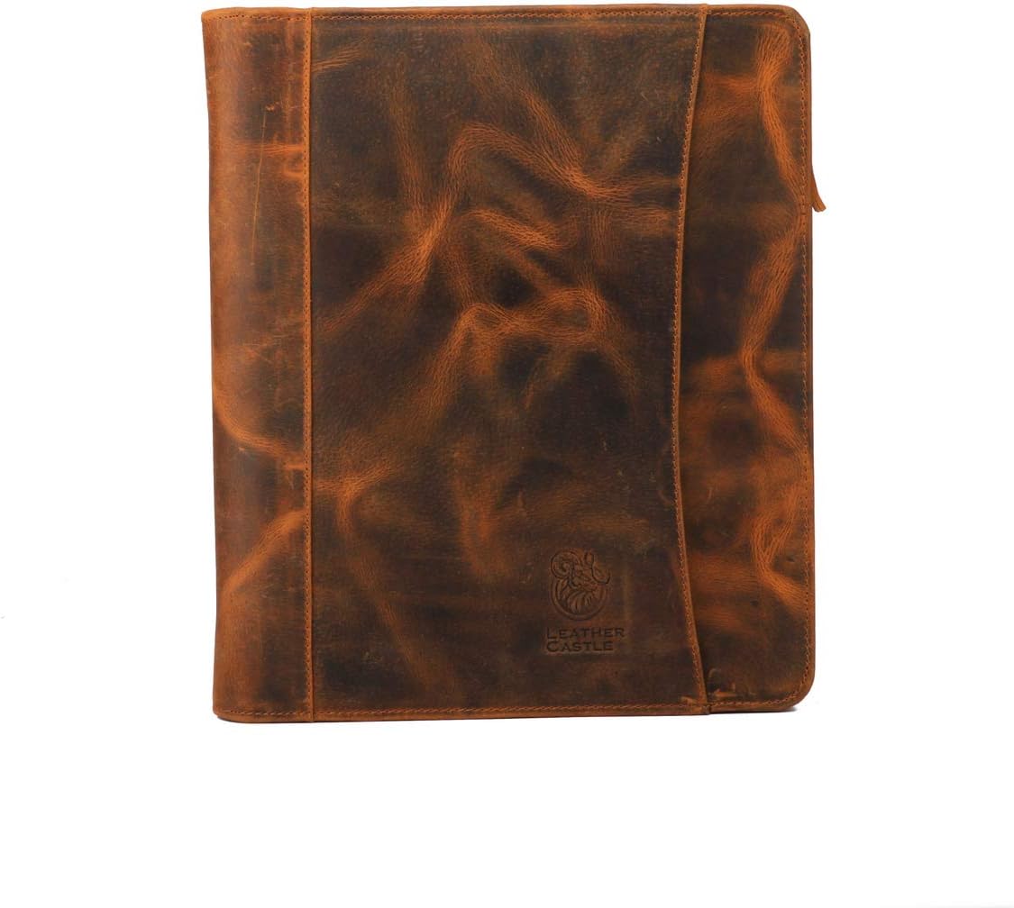 Vintage Zippered Business Organizer Book Style File Folder, Tan