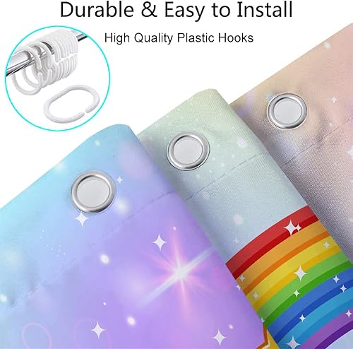 Miniatura 6 de MERCHR Bonita cortina de ducha de dinosaurio con diseño de unicornio para el baño de los niños, divertido juego de cortinas de ducha de tela con