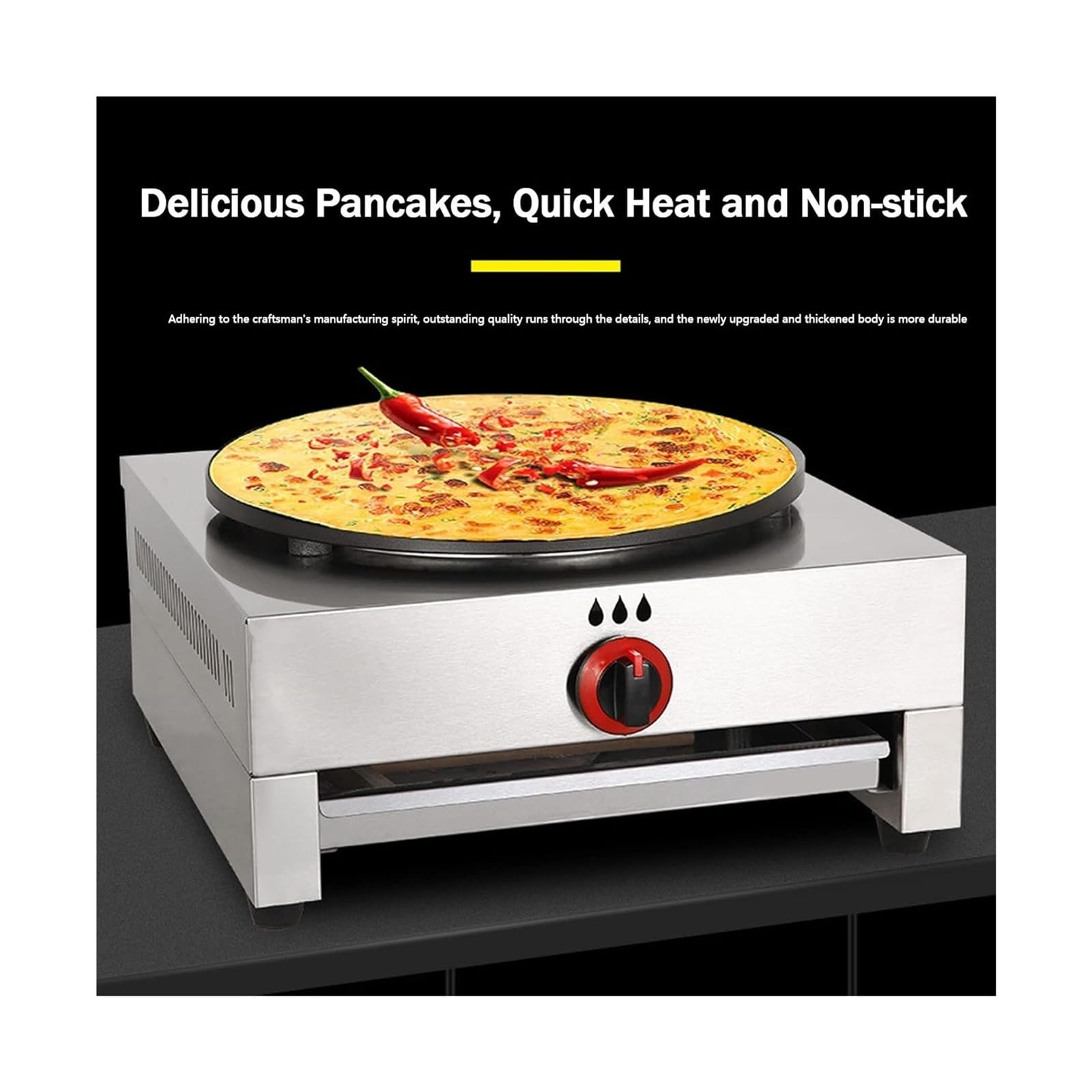 Style1 macchina Crepe professionale per Crepe, Crepe, Gas, Crepe professionali, diametro 40 cm, con piastra non aderente, per Tortilla Omelettes, [classe energetica A]