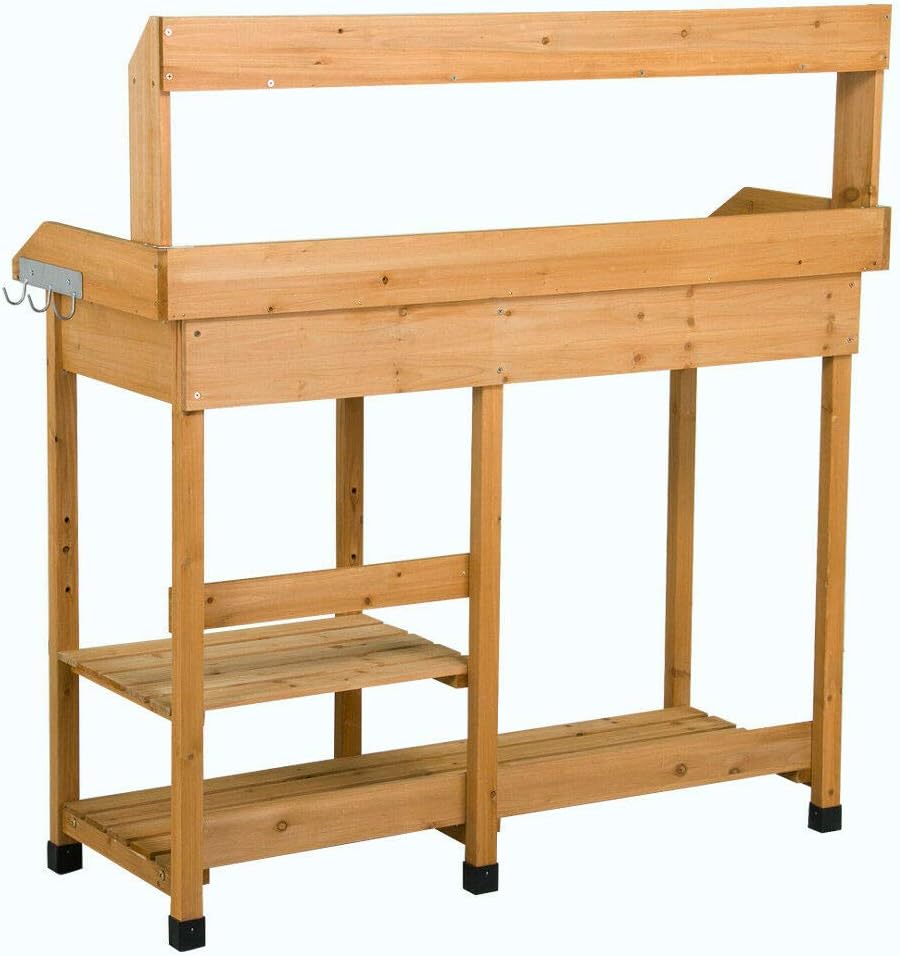 Wood Workbench Planting Table Potting Bench Garden Shelf Outdoor Storage w/Sink with Ebook