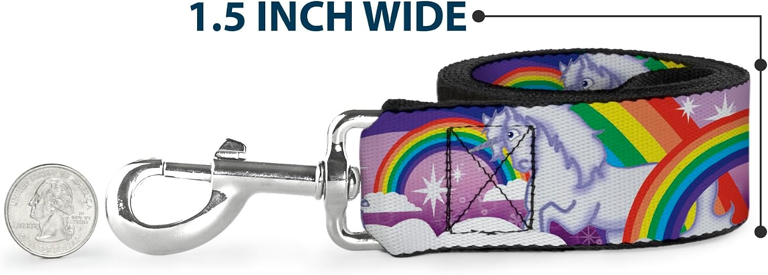 Buckle-Down Pet Leash - Unicorns in Rainbows w/Sparkles/Purple - 6 Feet Long - 1" Wide