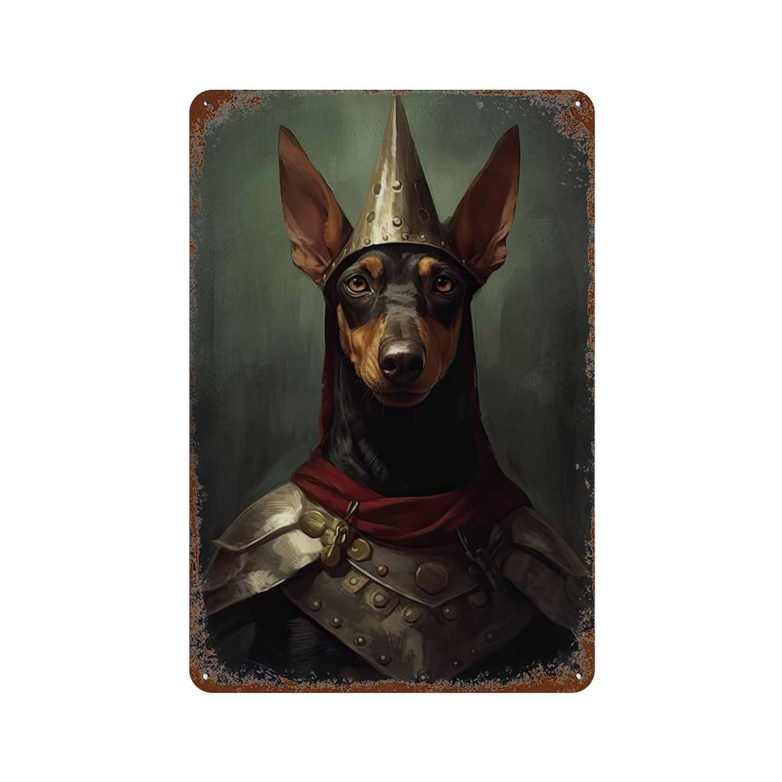 Weathered Tin Sign with Doberman Viking Design 11.8"x7.9", for Shed, Workshop And Garage Wall Decor, Decorative Metal Wall Art