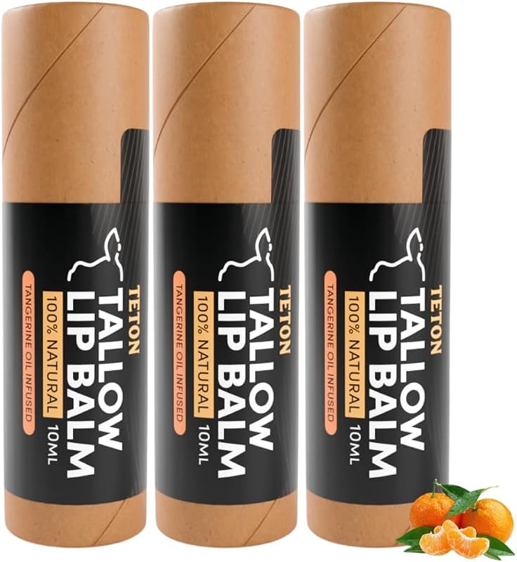 TETON Bálsamo labial com sebo bovino alimentado com pasto e tangerina, Pacote com 3
