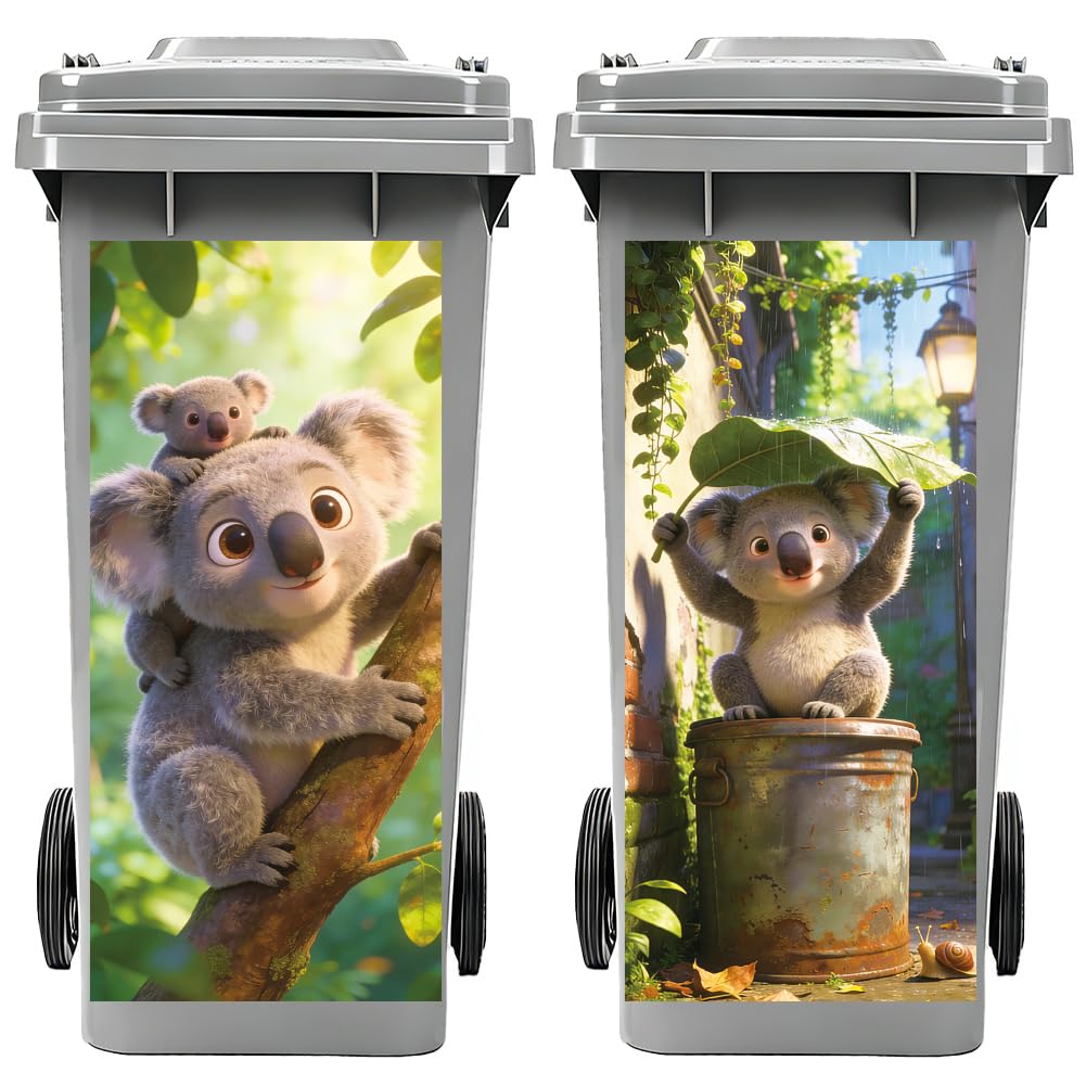 Peacoblue Koala Trash Can Sticker, Waterproof Wheelie Bin Decal
