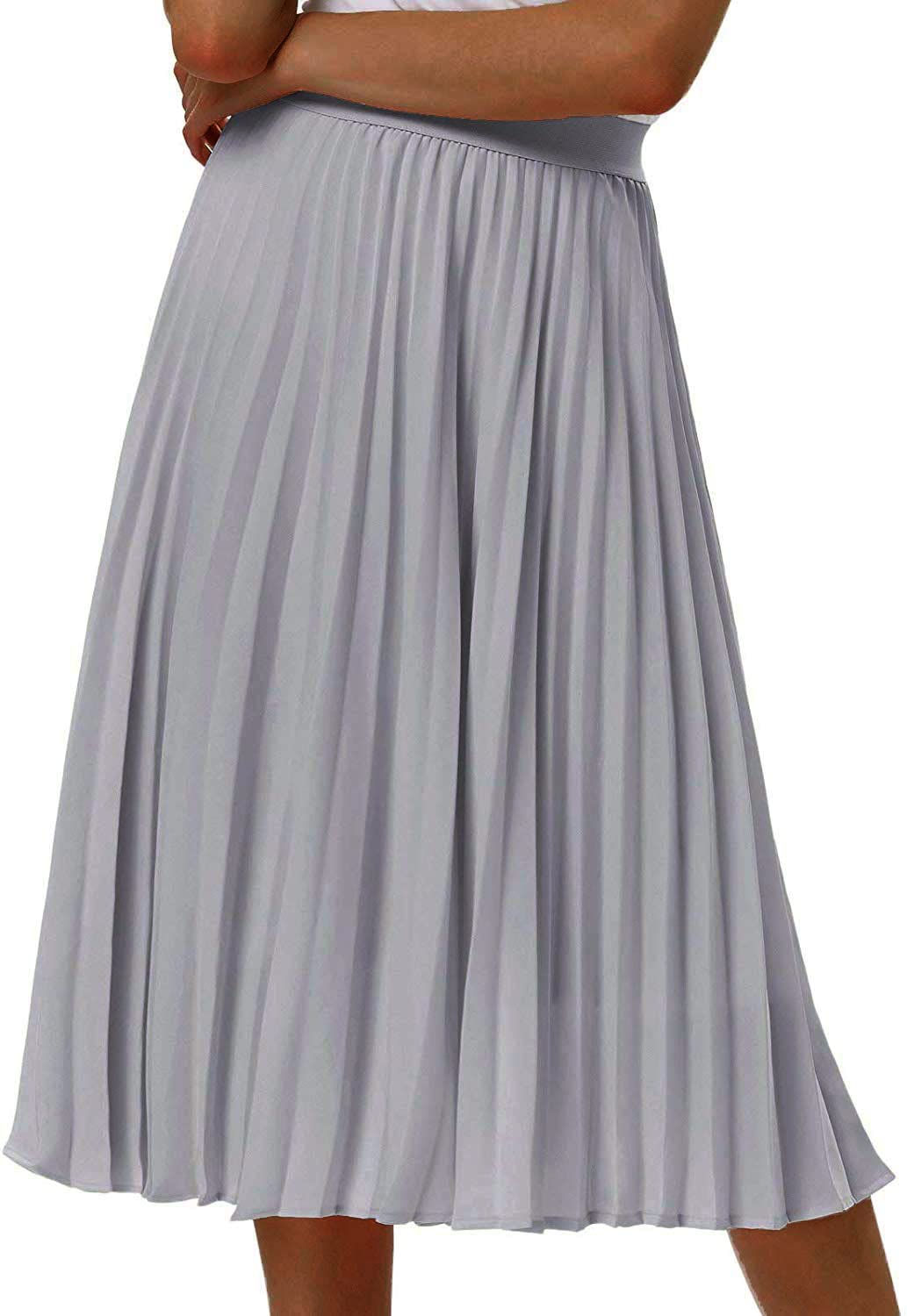 GOLDSTITCH Damen Hohe Taille Faltenrock A Linie Swing Midi Rock, blau, Klein