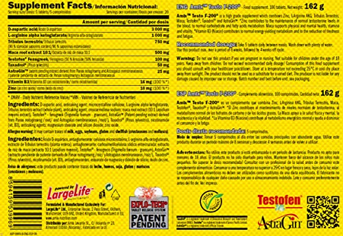 AMIX Testo F-200-100 Tabletas - Suplemento Alimenticio - Aumenta el Nivel de Testosterona - Aporta Fuerza Energía y Resistencia - Refuerza el Sistema Inmunológico