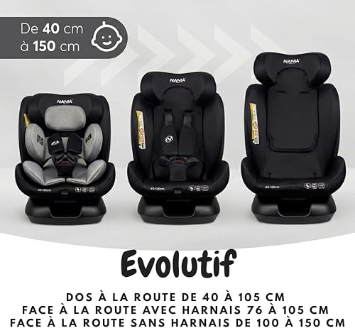 Nania Prato evol +, Siège auto enfant, I-Size, 40-150 cm, dos route jusqu'à 105cm, Evolutif naissance à 12 ans, Fixations ceinture de sécurité, Réglage de l'Appui-tête et de l'Inclinaison. - 5