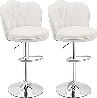 Vista 1 de VECELO Bar Stools Set of 2, Adjustable Barstools with Back, Velvet Armless Counter Height Stool Kitchen Island Stool Swivel Bar Stools, White Blanco