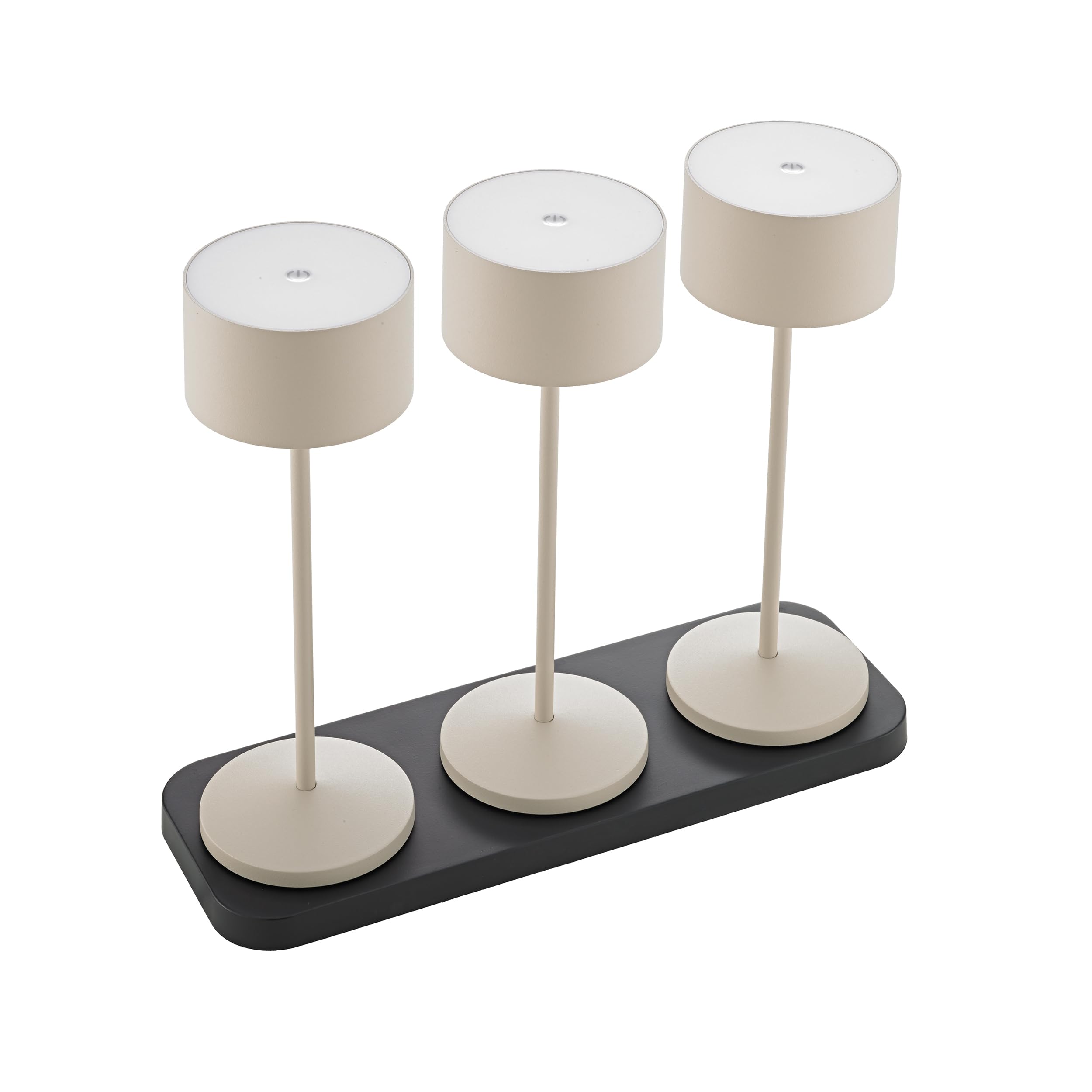 SIGOR Veluna 3er-Set dünenbeige inkl. Ladestation - LED Akku-Tischlampe dimmbar & kabellos mit FlexMood (2200K/2700K), bis 12h Leuchtdauer, USB-C Ladefunktion, IP44 Outdoor & Indoor