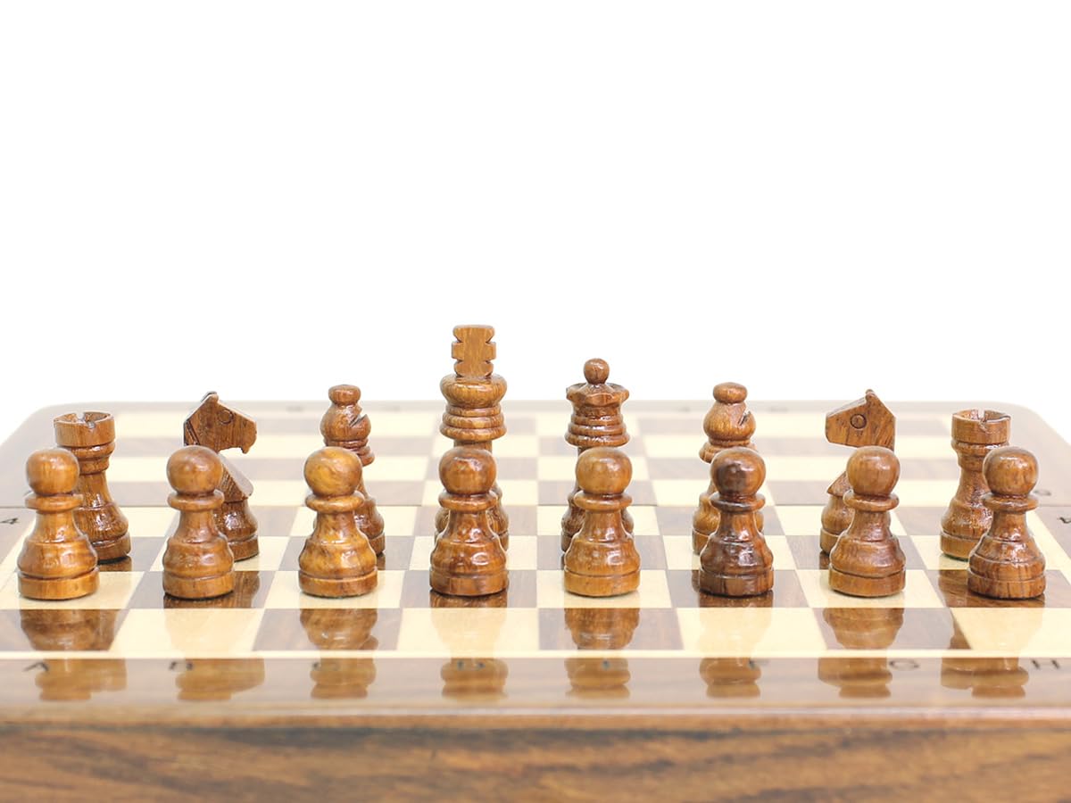 House of Chess - 16,5 cm großes magnetisches faltbares Reiseschach-Set aus Holz | Brett – algebraische Notation – zwei zusätzliche Königinnen – handgefertigt – Premium-Qualität (goldenes