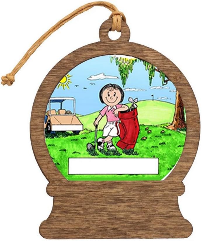PrintedPerfection.com Personalized Golfer - Female Wooden Snow Globe Shaped Christmas Ornament