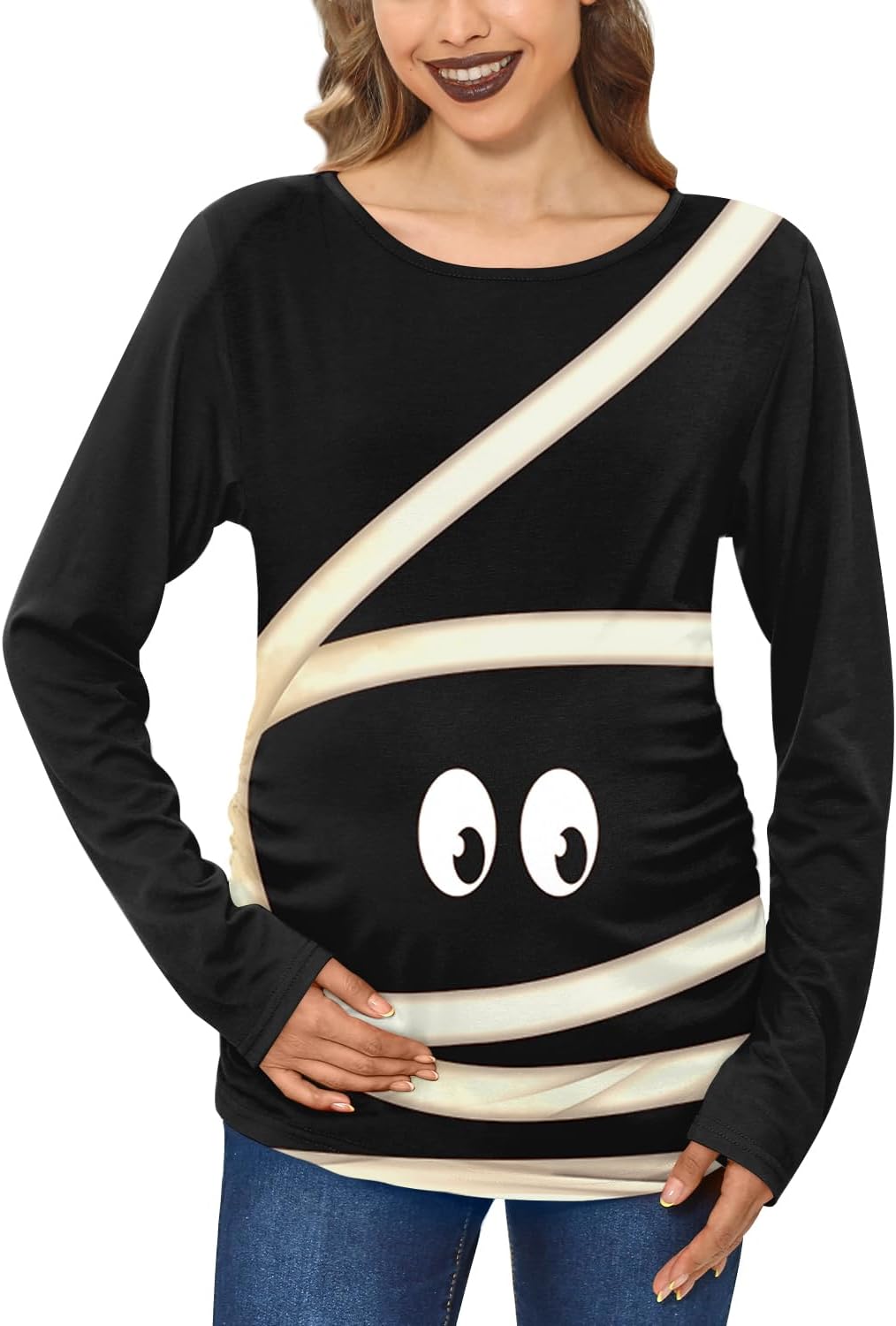 Halloween Women Pregnancy Maternity Pregnant Mummy Costume Funny Breastfeeding Mummy Shirt Eyes L