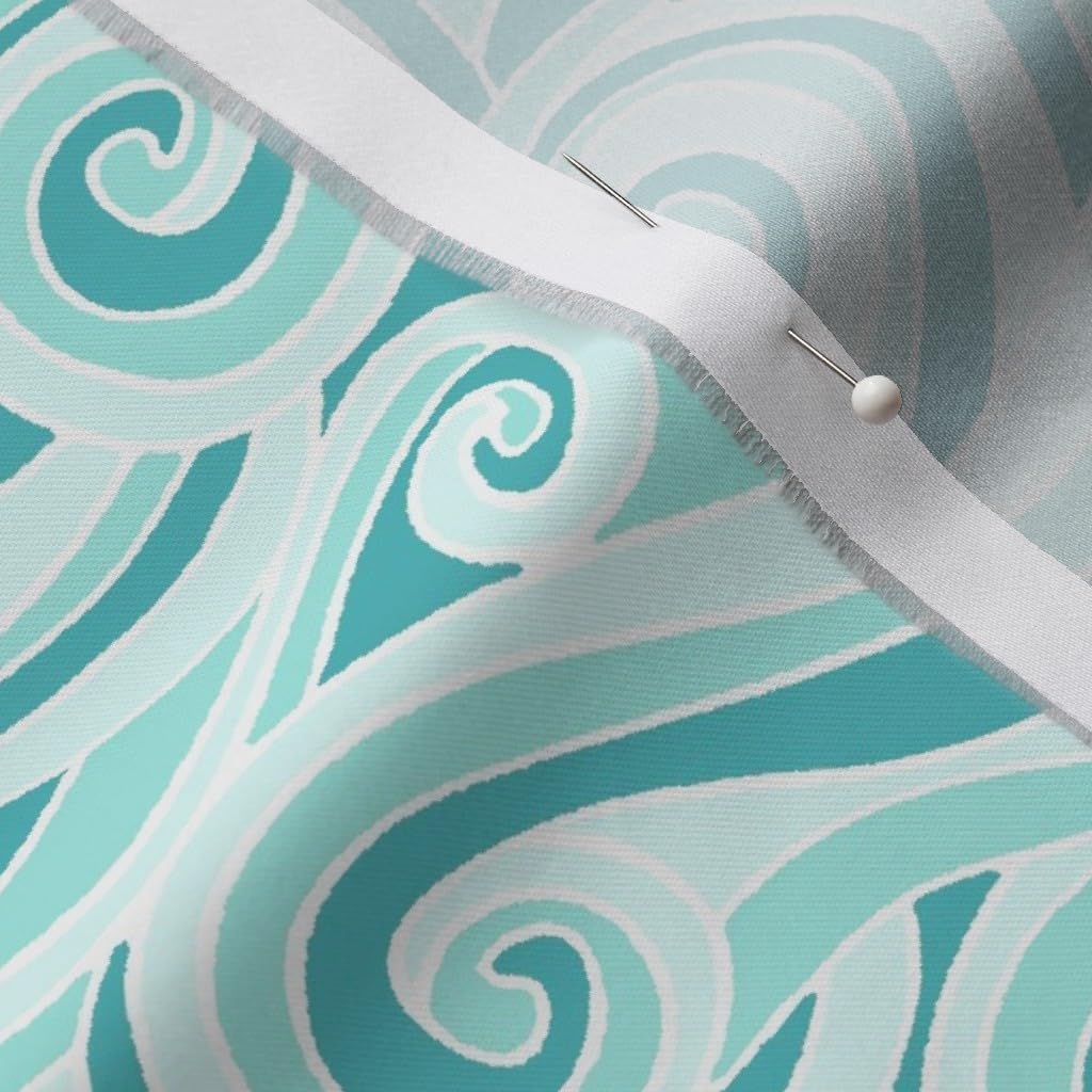 Spoonflower Fabric - Ocean Waves Aqua Sea Wave Nautical Beach Water Decor Printed on Organic Cotton Sateen Fabric by The Yard - Sewing Quilting Apparel Home Decor