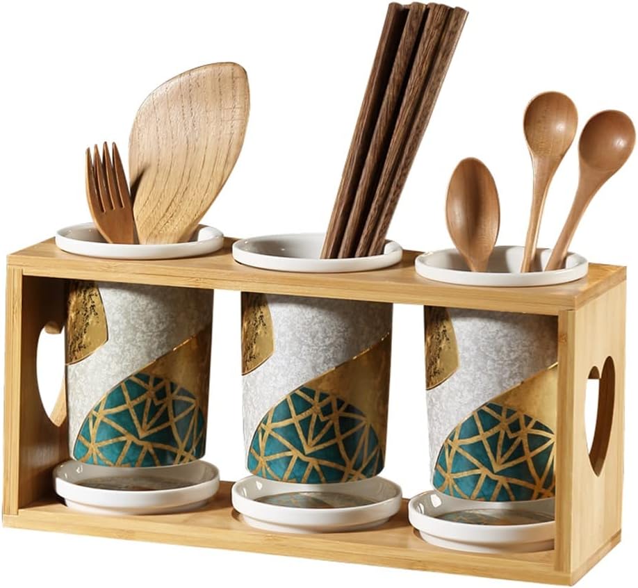 Kitchen Draining Ceramic Chopsticks Holder Multifunctional Chopsticks Basket Tableware Spoon and Fork Storage Rack (Color : A, Size : Style 1) (A Style 1)