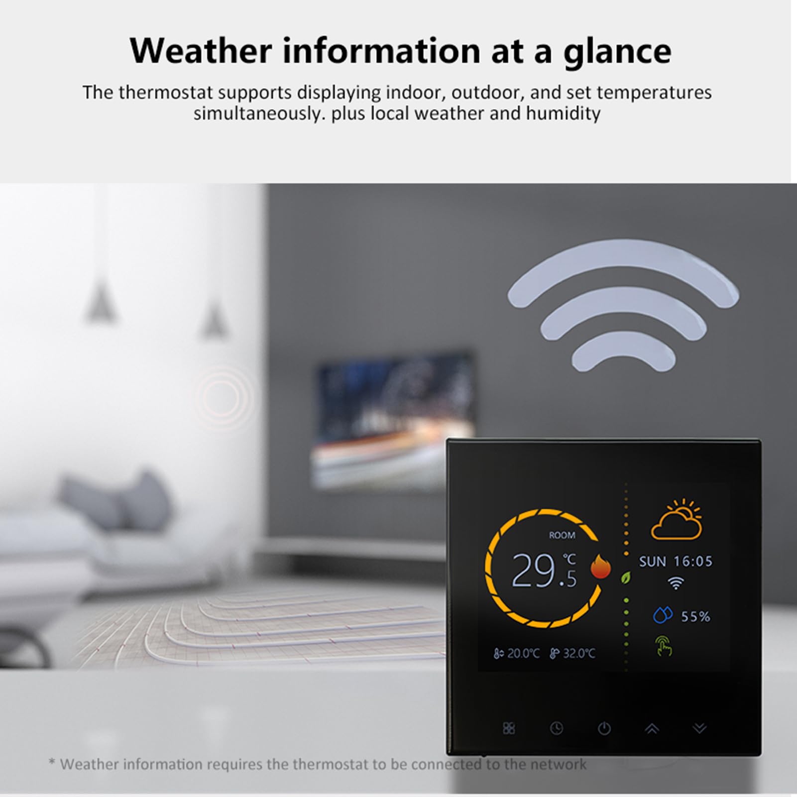 Zerodis Regolatore di Riscaldamento Domestico Intelligente, Regolatore di Temperatura Digitale con Accesso WiFi Remoto e Precisione di ±1 ℃ per Sistemi a Pavimento Ad Acqua, Senza Cavo (BLACK)