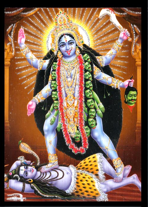 DESHKART KALI MATA RAKKHA KALI MATA Laminated Photo 5 inch x 7 inch (Thickness - 1 inch approx) Pasted on Wooden Base With Back Support Mount-image-45