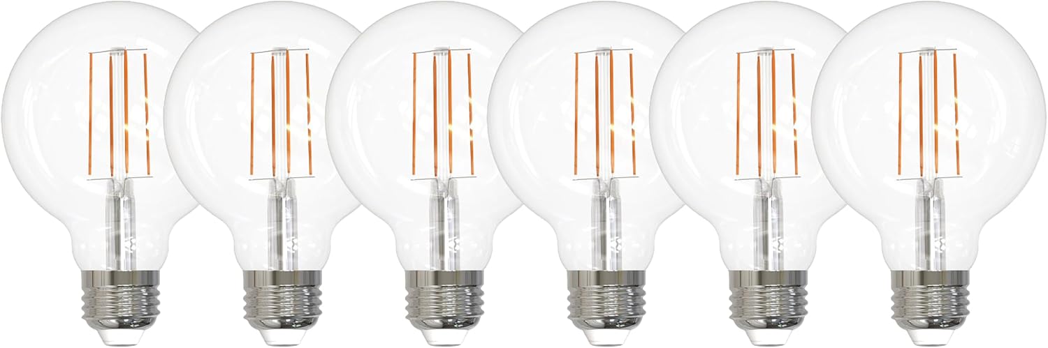 Sunlite G25 LED Light Bulbs 8.5W 100W Equivalent Amber 2200K Long Filament Vintage LED Globe Light Bulbs Vanity Bathroom Makeup Mirror Rustic Edison Non Dimmable E26 Base 90 CRI UL Wet Rated