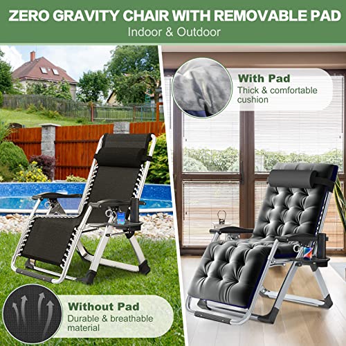 Barbella Zero Gravity Chair Reclining Lounge Chair Patio Chairs, Adjustable Lawn Recliner Folding Lounge Recliners with Removable Cushion, Headrest & Cup Holder, Reclining Chair for Indoor and Outdoor - Thumbnail 3