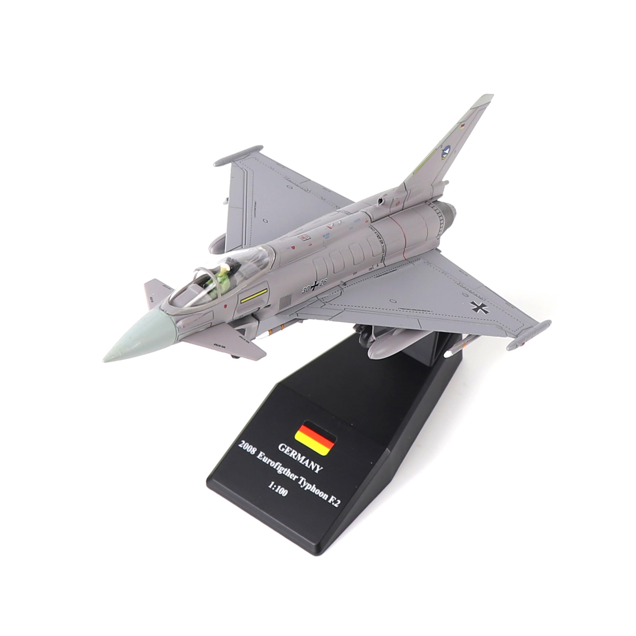 NUOTIE Modelo de Avión a Escala 1/100 del Eurofighter Typhoon EF-2000,Modelo Fundido a Presión de Metal de Avión de Combate Alemán para Regalos y Coleccionables