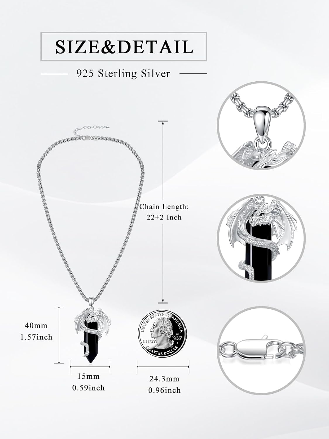 Dragon Necklace for Men Women Obsidian/Quartz/Amethyst Crystal Necklace Cool Dragon Jewelry Natural Gemstone Jewelry - Image 6