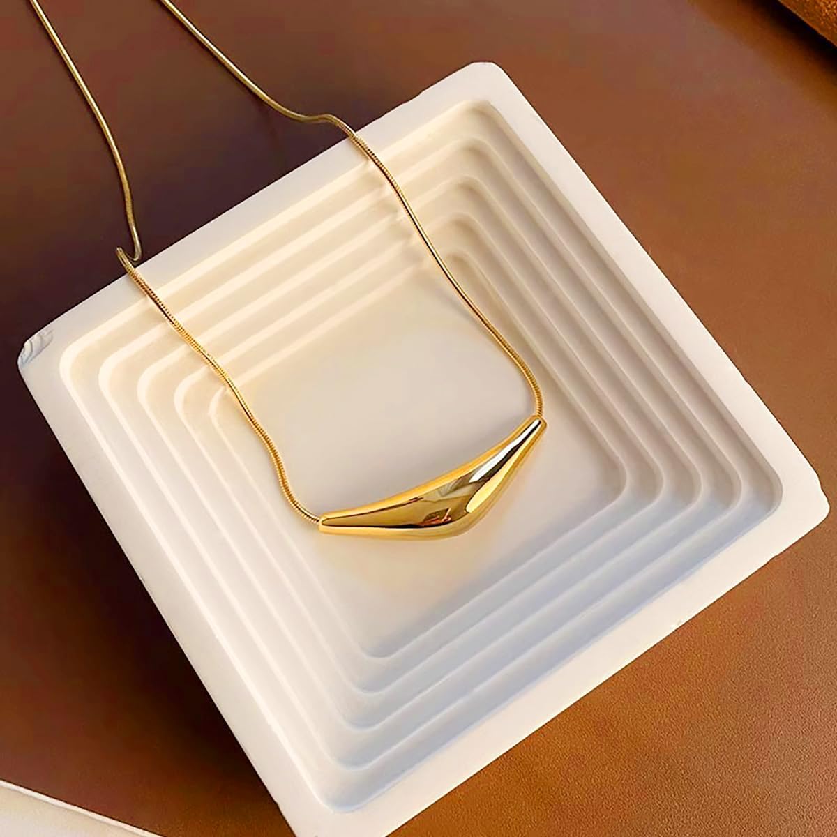 Stailess Steel Metal Curved Bar Tube Pendant Necklace for Women Dainty Snake Chain Statement Necklace Chunky Horizontal Round Tube Choke Necklaces - Image 9