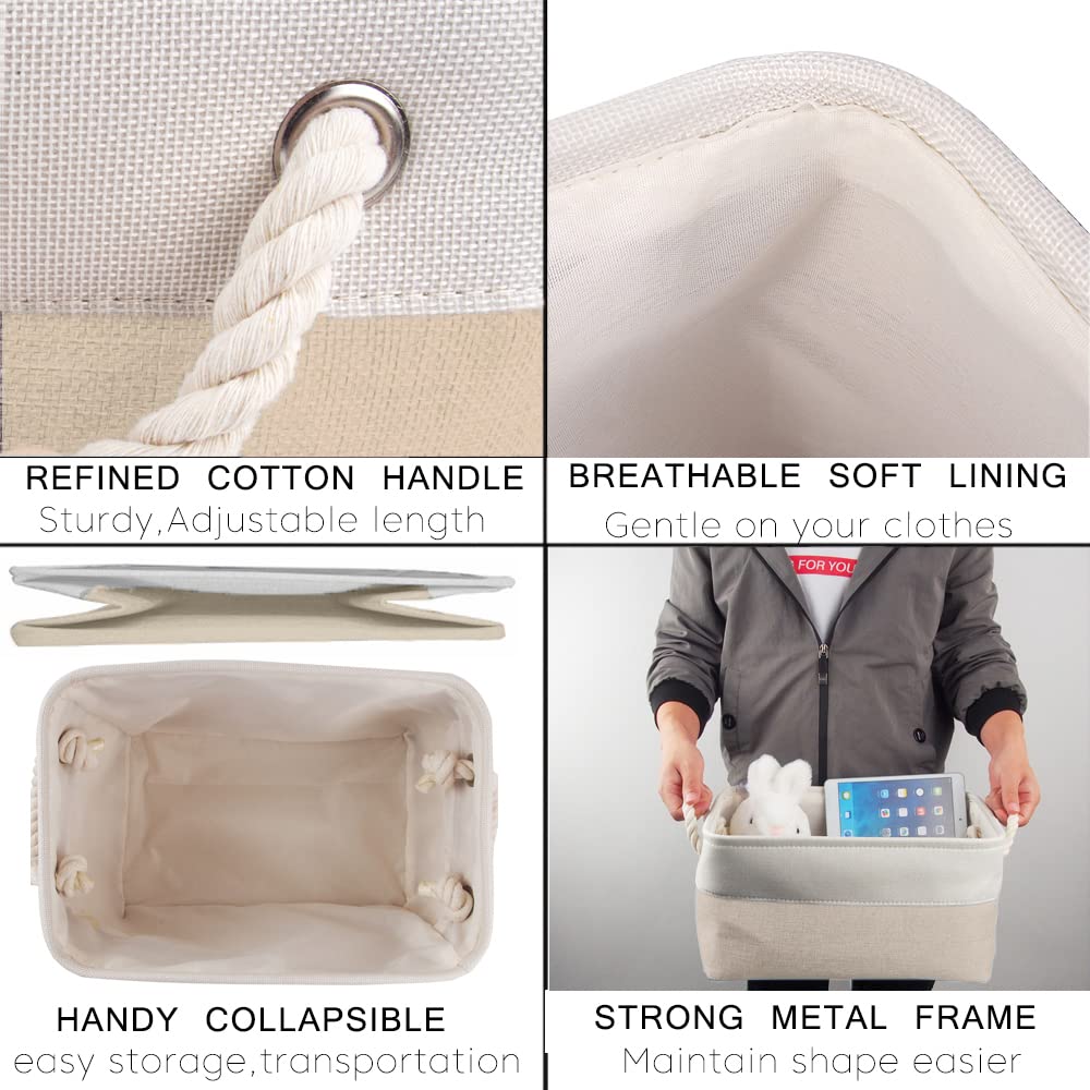 Aufbewahrungsbox, Faltbare Stoff-Aufbewahrungskörbe mit Griffen für Schränke, Kleiderschränke, Regale, Kleidung, Spielzeug, Handtücher, Badezimmer (38 x 28 x 24 cm, Khaki-Weiß)