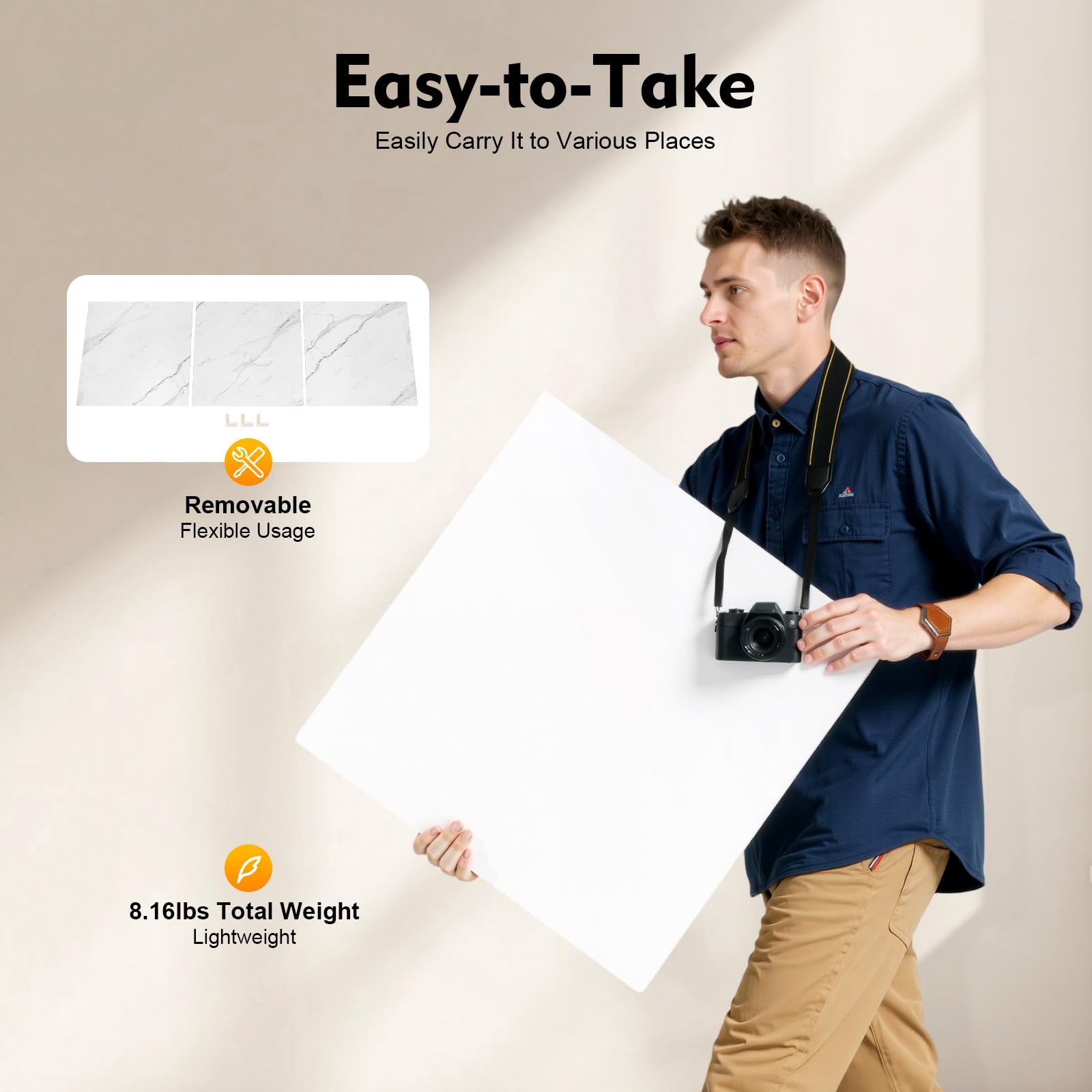 Juego de 3 fondos fotográficos, fondo para fotografía, doble cara, mármol, blanco, mesa de fotografía de productos, combinable con botones de presión para alimentos, cosméticos y joyas